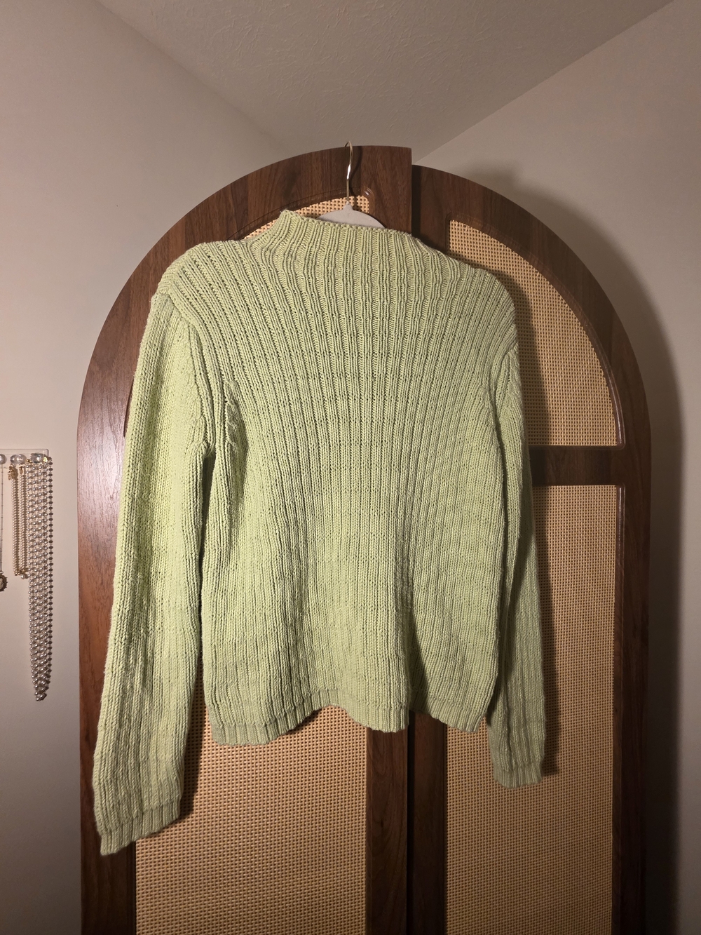 Women's Ribbed Cowl-Neck Sweater in Light Green